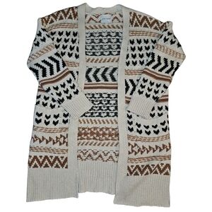 Pink Rose Tribal Native American Geometric Print Open Front Cardigan Sweater S